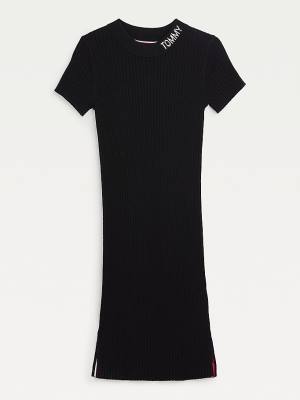 Black Tommy Hilfiger Rib-Knit Midi Jumper Girls' Dress | TH507TBI