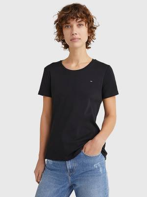 Black Tommy Hilfiger Round Neck Slim Fit Women's T Shirts | TH084RVH