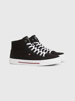 Black Tommy Hilfiger Signature Canvas Mid-Top Men's Sneakers | TH160BNG