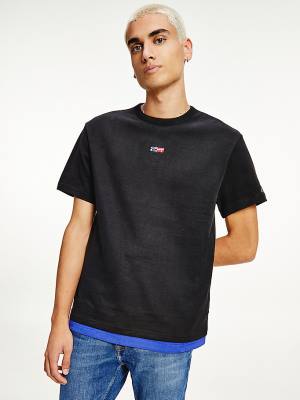 Black Tommy Hilfiger Signature Graphic Men's T Shirts | TH702GOC