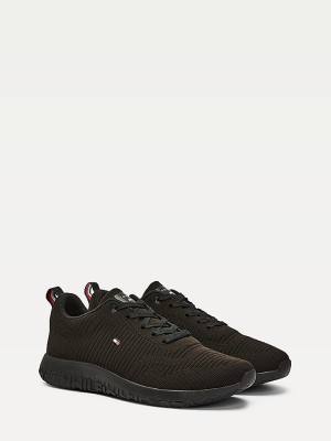 Black Tommy Hilfiger Signature Knitted Men's Sneakers | TH403HVY