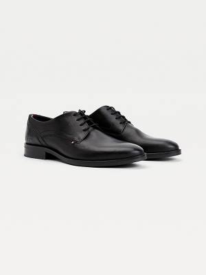 Black Tommy Hilfiger Signature Leather Derby Men's Formal Shoes | TH436FVY