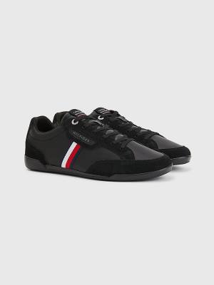 Black Tommy Hilfiger Signature Leather Mix Cupsole Men's Sneakers | TH894MKV