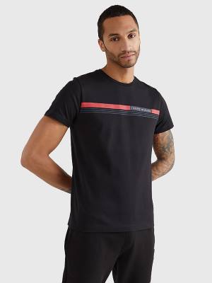 Black Tommy Hilfiger Signature Tape Men's T Shirts | TH421TCM