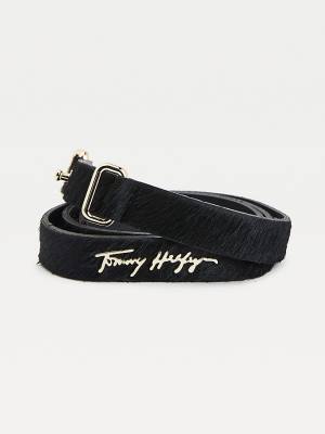 Black Tommy Hilfiger Signature Vachetta Calf-Hair Organic Leather Women's Belts | TH861KUH