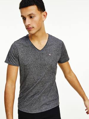 Black Tommy Hilfiger Slim Fit V-Neck Men's T Shirts | TH648KYV