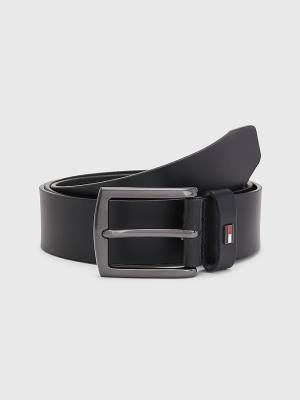 Black Tommy Hilfiger Smooth Leather Logo Men's Belts | TH738LSQ