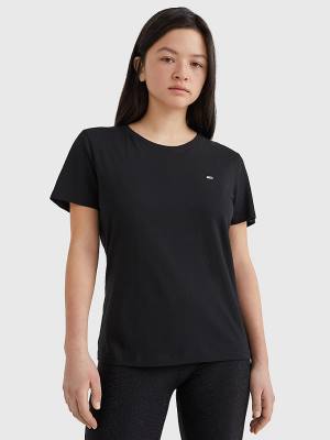 Black Tommy Hilfiger Soft Jersey Women's T Shirts | TH351ANK