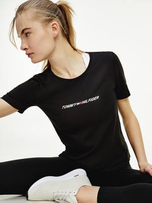 Black Tommy Hilfiger Sport Graphic Women's T Shirts | TH725QUT