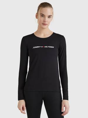 Black Tommy Hilfiger Sport Performance Graphic Long Sleeve Women's T Shirts | TH798YXM