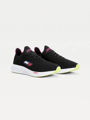 Black Tommy Hilfiger Sport Performance Knitted Elite Women's Sneakers | TH943URO