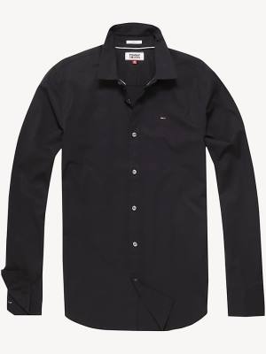 Black Tommy Hilfiger Stretch Slim Fit Men's Shirts | TH468QSA