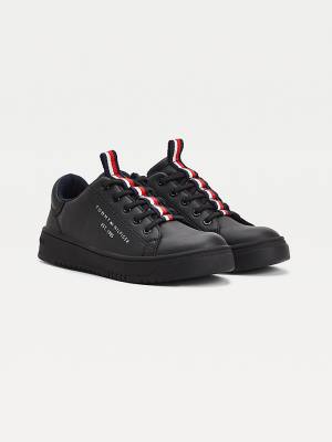 Black Tommy Hilfiger Stripe Webbing Low-Top Boys' Sneakers | TH395GIR