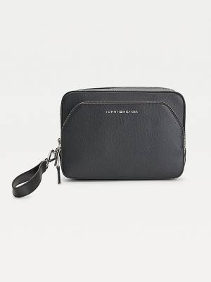 Black Tommy Hilfiger TH Business Leather Washbag Men's Bags | TH751DKR