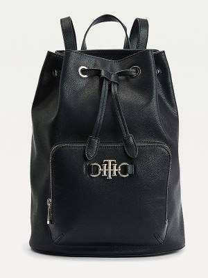 Black Tommy Hilfiger TH Club Horsebit Hardware Drawstring Backpack Women's Bags | TH908TAD