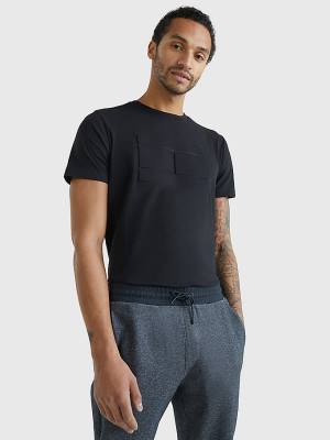 Black Tommy Hilfiger TH Flex Tech Essential Embossed Men's T Shirts | TH280GCA