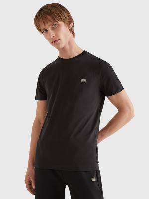 Black Tommy Hilfiger TH Flex Tech Essentials Men's T Shirts | TH723NLI