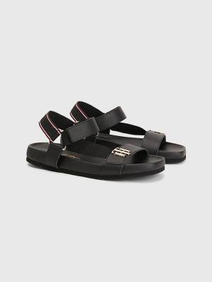 Black Tommy Hilfiger TH Monogram Strap Women's Sandals | TH328ROF