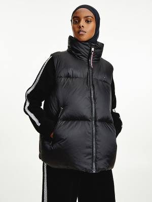 Black Tommy Hilfiger TH Protect Relaxed Down Puffer Vest Women's Coats | TH708FIJ