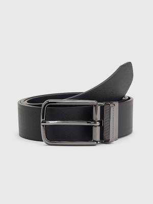 Black Tommy Hilfiger TH Tech Reversible Leather Flag Men's Belts | TH273KSG