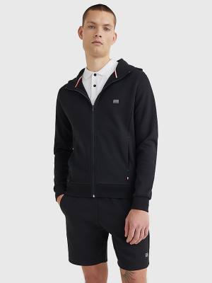 Black Tommy Hilfiger Tech Essentials Hooded Zip-Thru Men's Hoodie | TH408NHD