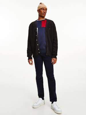 Black Tommy Hilfiger Textured Relaxed Fit Cardigan Men's Sweaters | TH359XEQ