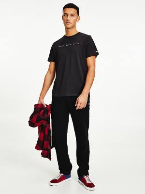 Black Tommy Hilfiger Tiny Linear Logo Men's T Shirts | TH295BRA