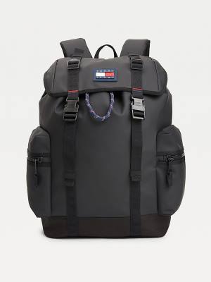 Black Tommy Hilfiger Tommy Badge Double Clip Backpack Men's Bags | TH423ERP