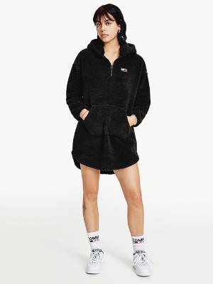 Black Tommy Hilfiger Tommy Badge Half-Zip Fleece Women's Dress | TH732ODJ