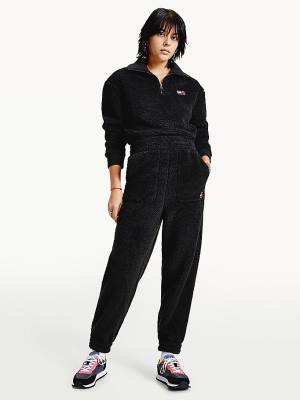 Black Tommy Hilfiger Tommy Badge Relaxed Fit Fleece Joggers Women's Pants | TH923KQL