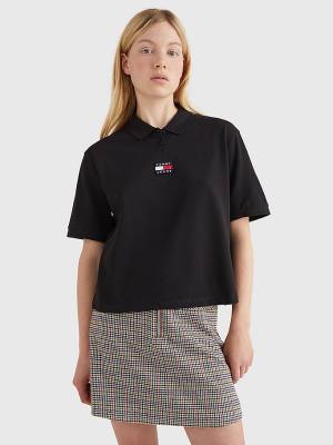 Black Tommy Hilfiger Tommy Badge Women's Polo Shirts | TH632MKP