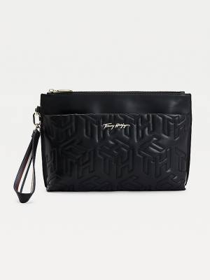 Black Tommy Hilfiger Tommy Icons Monogram Leather Clutch Women's Bags | TH750QUV