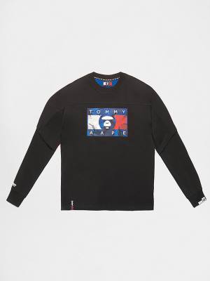 Black Tommy Hilfiger Tommy X AAPE Long Sleeve Men's T Shirts | TH714NAP