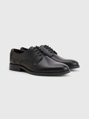 Black Tommy Hilfiger Tonal Flag Leather Derby Men's Formal Shoes | TH948YPM