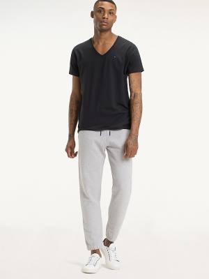 Black Tommy Hilfiger V-Neck Men's T Shirts | TH089OAU