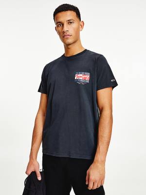 Black Tommy Hilfiger Vintage Flag Signature Logo Men's T Shirts | TH052QXJ