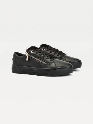 Black Tommy Hilfiger Warm Lined Low-Top Vulcanised Women's Sneakers | TH029CUN