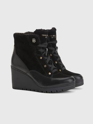 Black Tommy Hilfiger Warm Lined Wedge Ankle Women's Boots | TH871CSM