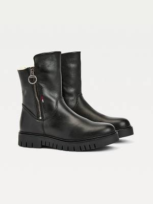 Black Tommy Hilfiger Warm Lined Zip-Up Cleat Women's Boots | TH391NMK