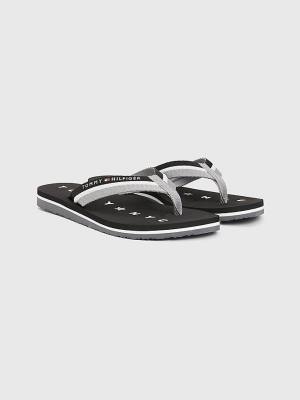 Black Tommy Hilfiger Webbing Beach Women's Sandals | TH596OGJ