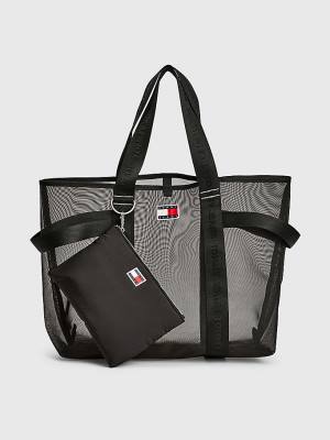 Black Tommy Hilfiger Weekender Webbing Tote Women's Bags | TH089MZB