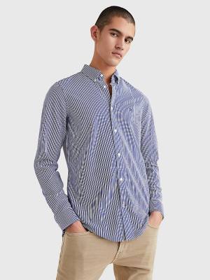 Blue Tommy Hilfiger 1985 Essential Stripe Slim Fit Men's Shirts | TH057IUG