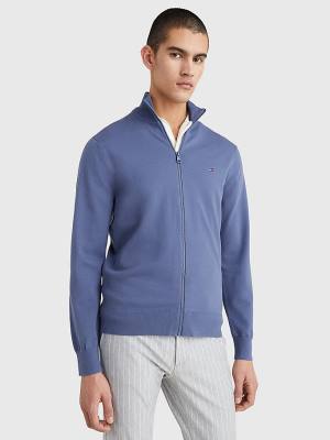 Blue Tommy Hilfiger 1985 Essential TH Flex Zip-Thru Cardigan Men's Sweaters | TH579SYA