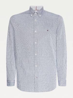 Blue Tommy Hilfiger 1985 TH Flex Slim Stripe Men's Shirts | TH370IYB