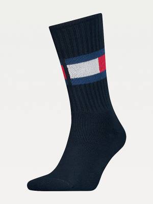 Blue Tommy Hilfiger 1-Pack Colour-Blocked Flag Men's Socks | TH741ULX