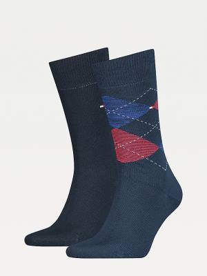 Blue Tommy Hilfiger 2-Pack Argyle Mix Men's Socks | TH698MSG