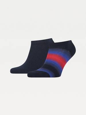 Blue Tommy Hilfiger 2-Pack Baja Stripe Trainer Men's Socks | TH738PYN