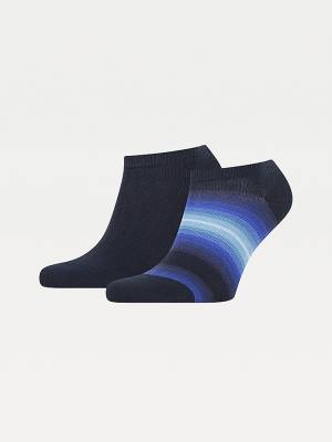 Blue Tommy Hilfiger 2-Pack Baja Stripe Trainer Men's Socks | TH817SNG