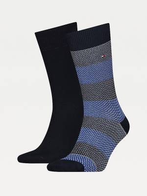 Blue Tommy Hilfiger 2-Pack Bird Eye Stripe Men's Socks | TH504YNJ