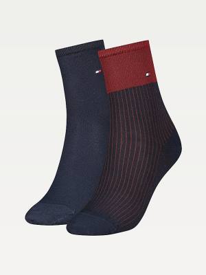 Blue Tommy Hilfiger 2-Pack Colour-Blocked Ankle Women's Socks | TH521OGS